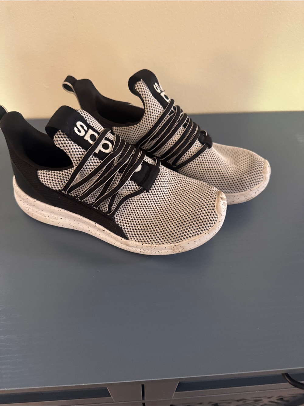 Boys Adidas Black and White Mesh Athletic Sneakers
